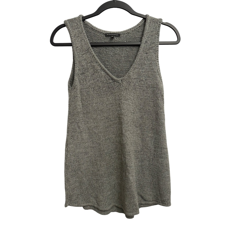 Staccato Grey V-Neck Sleeveless Chunky Knit Sweater Vest Top Small 53108 Minimal